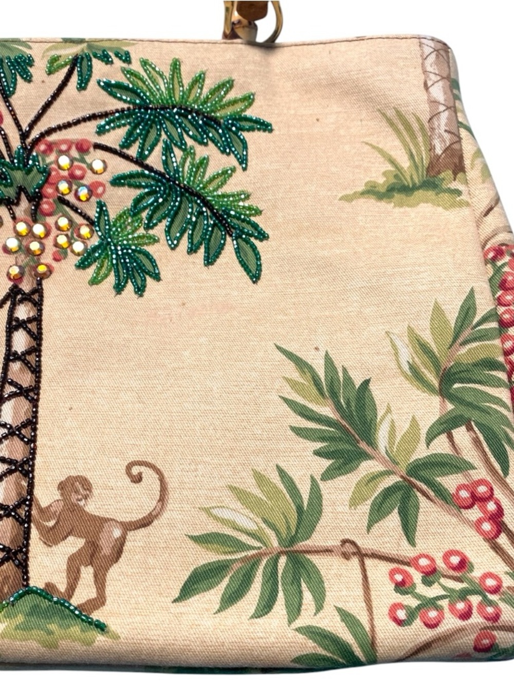 Vintage Isabella Fiore beaded canvas handbag tropical monkey palm tree bamboo - Picture 3 of 12